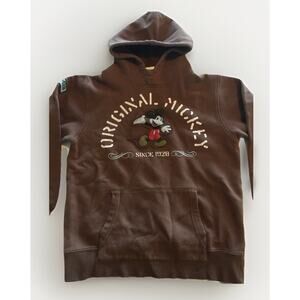 Disney Mickey Mouse Hoodie Youth L Graphic Pullover Distressed Brown